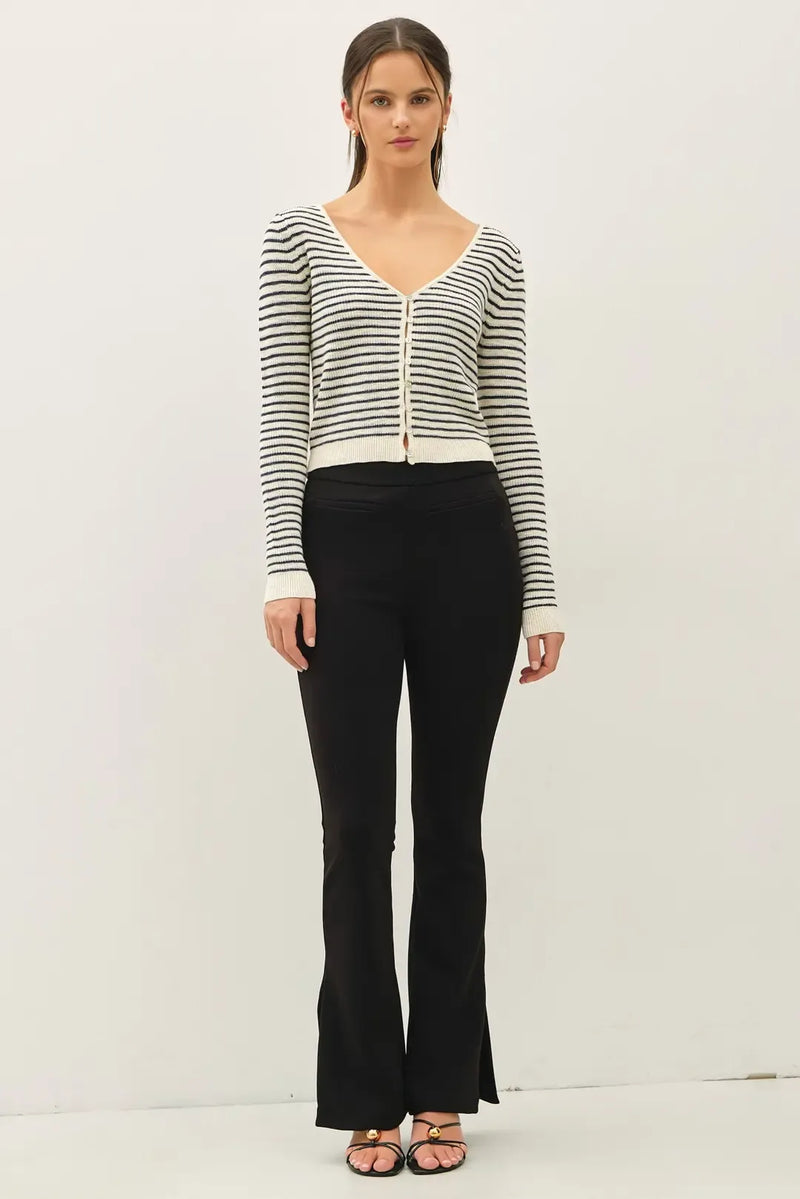 Stripe cropped v-neck cardigan in black and white stripes