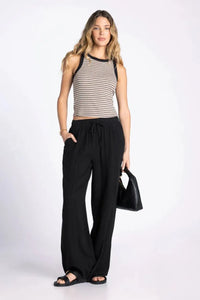 Black drawstring wide-leg pants paired with thread and supply evie basic tank for a stylish casual look