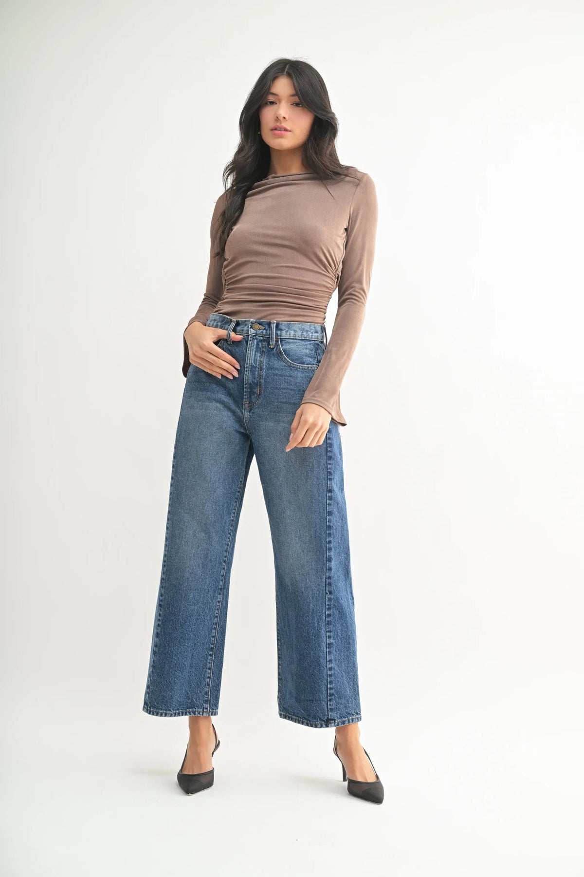 Blue denim wide-leg high rise barrel jeans for women featuring boho chic style from shop daisy collection