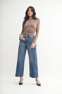Blue denim wide-leg high rise barrel jeans for women featuring boho chic style from shop daisy collection