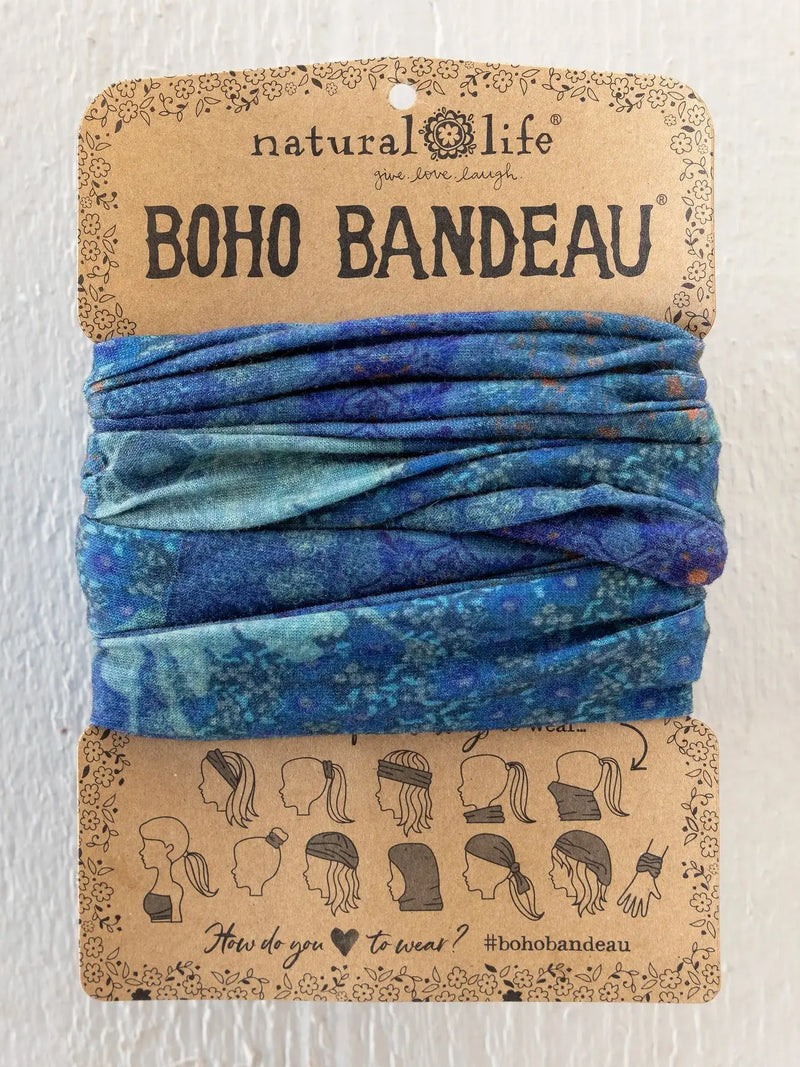 Navy patchwork blue patterned boho bandeau headband from natural life featuring lightweight comfortable fabric