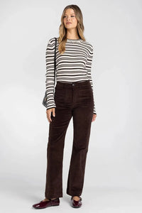 Brown corduroy flare supply gladys pants featuring multiple pockets for stylish and functional wear