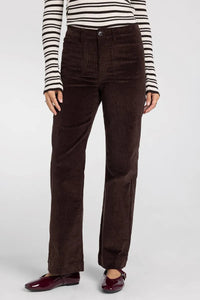 Brown corduroy supply gladys pants with straight-leg cut and classic multiple pockets in front