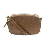 Brown faux leather layne double zip mini camera crossbody bag with zip closure and gold-tone hardware