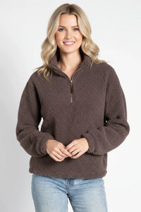 Brown Thread & Supply Cozy Half Zip Pullover with textured fleece
