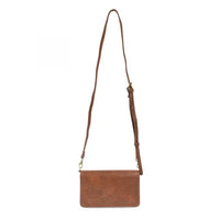 Brown leather billie mini organizer crossbody bag with textured surface and adjustable strap for hands-free use