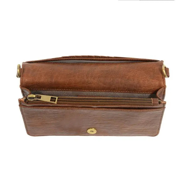 Brown leather billie mini organizer crossbody bag with gold-tone zipper and hardware for everyday use
