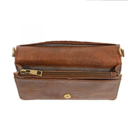 Brown leather billie mini organizer crossbody bag with gold-tone zipper and hardware for everyday use
