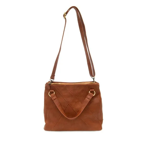 Brown leather janet puzzle convertible crossbody tote with quilted diamond pattern and gold-tone hardware