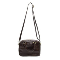 Brown leather regina mini satchel crossbody with gold-tone hardware and detachable shoulder strap for versatile use