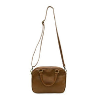 Brown leather regina mini satchel crossbody with top handles and adjustable strap for versatile wear