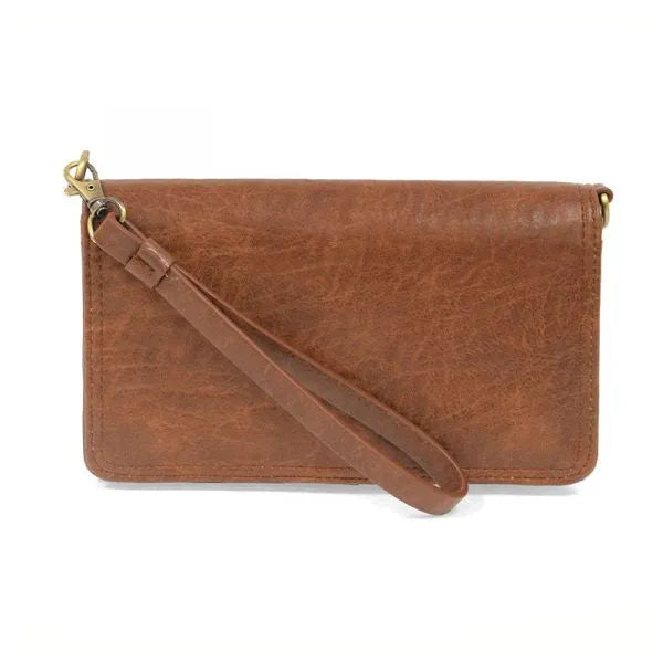 Brown leather billie mini organizer crossbody bag with wrist strap and gold tone hardware organizer crossbody bag
