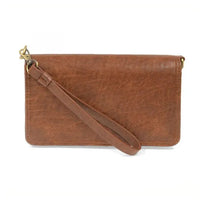 Brown leather billie mini organizer crossbody bag with wrist strap and gold tone hardware organizer crossbody bag