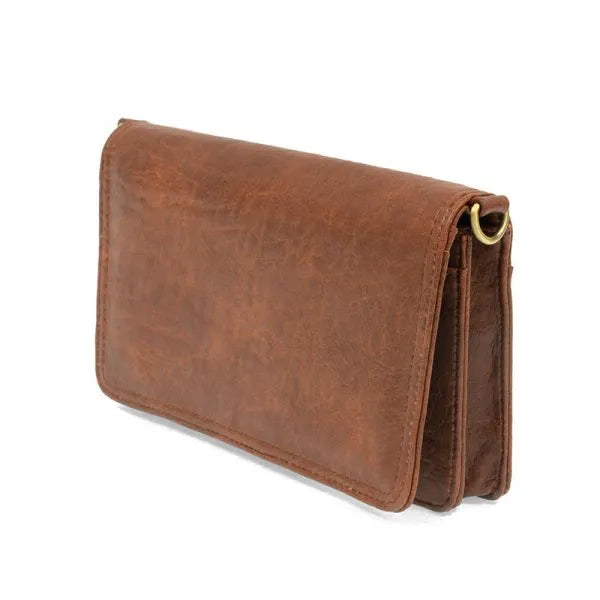 Brown leather billie mini organizer crossbody bag with gold-tone clasp and visible stitching organizer crossbody bag