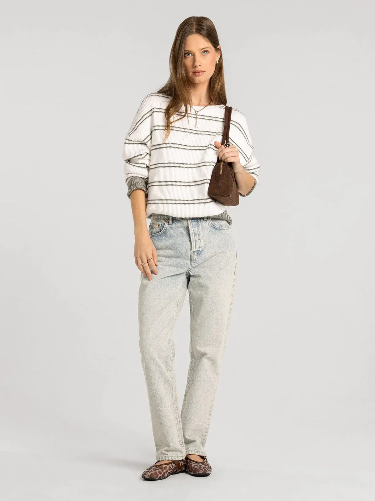 Brown suede mini shoulder bag with single strap and structured shape for supply ely sweater collection
