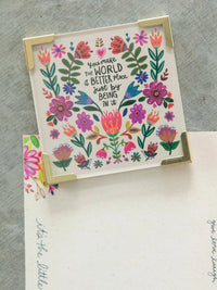 Corner magnet with colorful floral design and gold accents featuring you make the world better for shop daisy fans