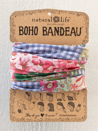 A colorful patterned boho bandeau headband set in vintage treasure pink by natural life for stylish wear