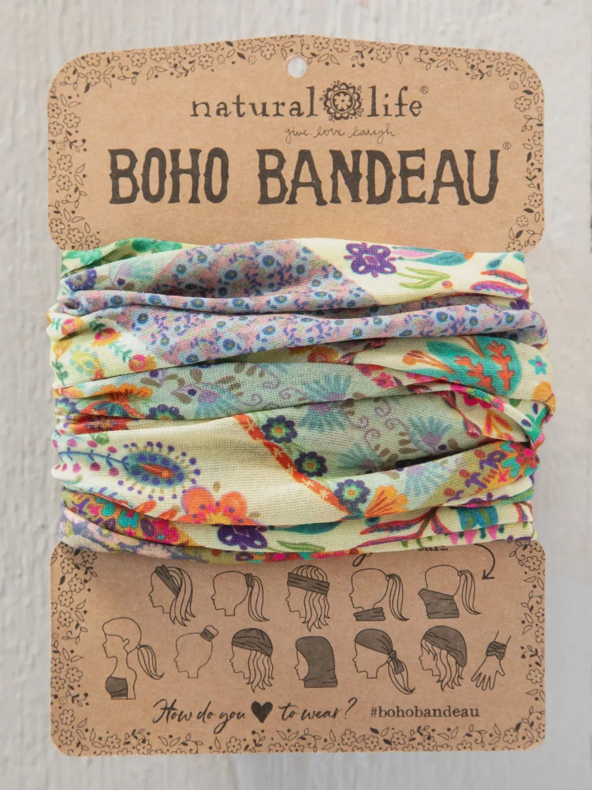 Colorful patterned boho bandeau headband with mandala folk patchwork design from natural life