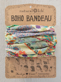 Colorful patterned boho bandeau headband with mandala folk patchwork design from natural life