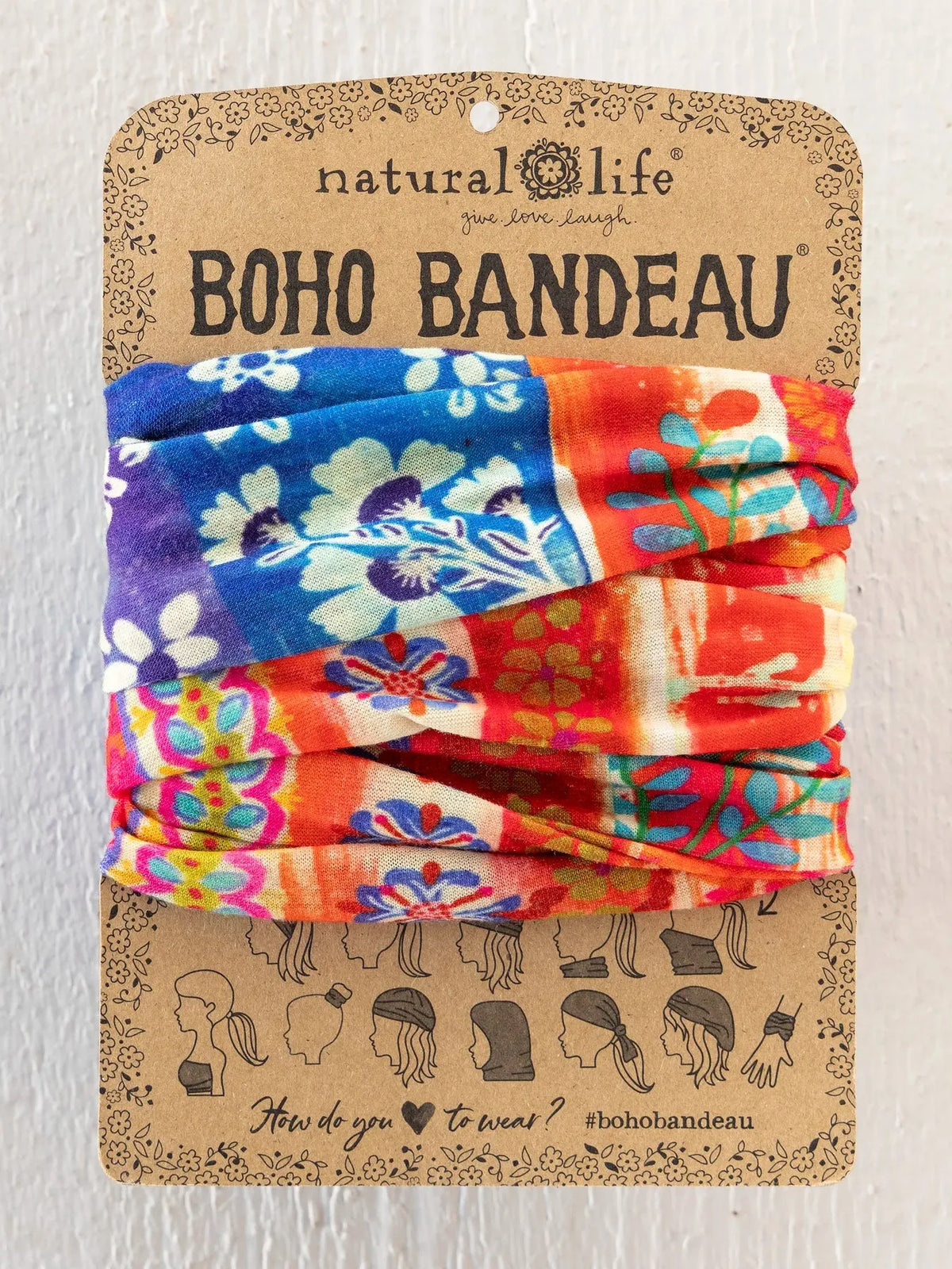 Colorful patterned boho bandeau headband from natural life featuring american flag design and comfortable fabric
