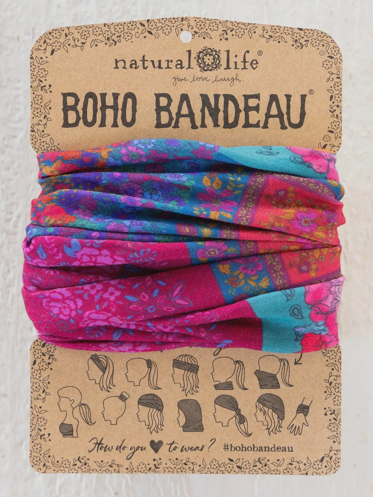 Colorful patterned boho bandeau headband featuring jewel positano scarf design from natural life