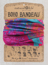Colorful patterned boho bandeau headband featuring jewel positano scarf design from natural life