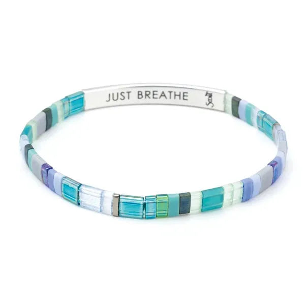 Good karma miyuki bracelet with colorful translucent turquoise blue green purple and white japanese glass miyuki beads and silver band just breathe