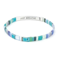 Good karma miyuki bracelet with colorful translucent turquoise blue green purple and white japanese glass miyuki beads and silver band just breathe