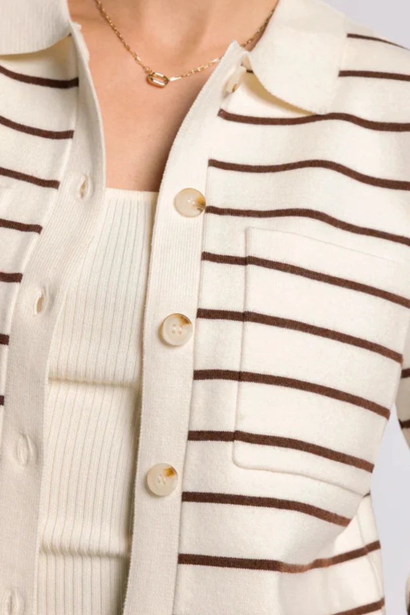 Thread and Supply classic striped cardigan jacket in cream with brown stripes