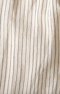 Cream-colored Isla Sleeveless Smocked Maxi Dress with fine gray stripes