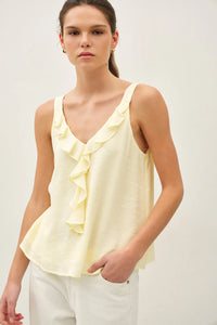 CRINKLED CHIFFON RUFFLE TANK TOP