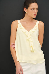 CRINKLED CHIFFON RUFFLE TANK TOP