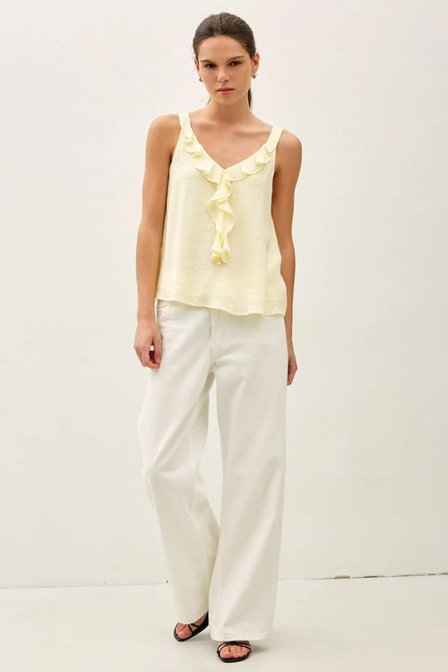 CRINKLED CHIFFON RUFFLE TANK TOP
