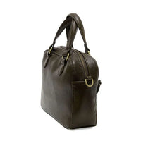 Dark brown leather regina mini satchel crossbody with gold-toned hardware and structured compact design