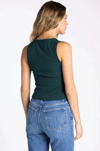 Dark green fitted sleeveless top with subtle seam detailing thread and supply evie basic tank for casual wear