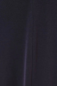 Dark navy blue round neck narrow shoulder a line maxi dress fabric with subtle sheen and fine center seam