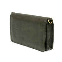 Dark olive green leather billie mini organizer crossbody bag with gold-tone metal ring organizer crossbody bag detail