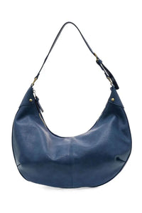 Deep navy blue leather leo crescent shoulder bag with a single strap and gold-tone hardware for stylish use