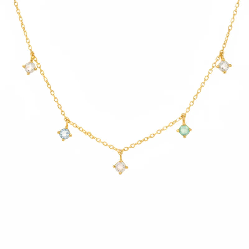 18k gold dipped mini CZ station charms dainty necklace with pastel gems