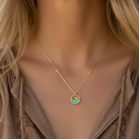 Delicate wave coin gold pendant necklace with turquoise design