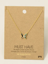 Gold dipped mini butterfly pendant necklace with iridescent inlay