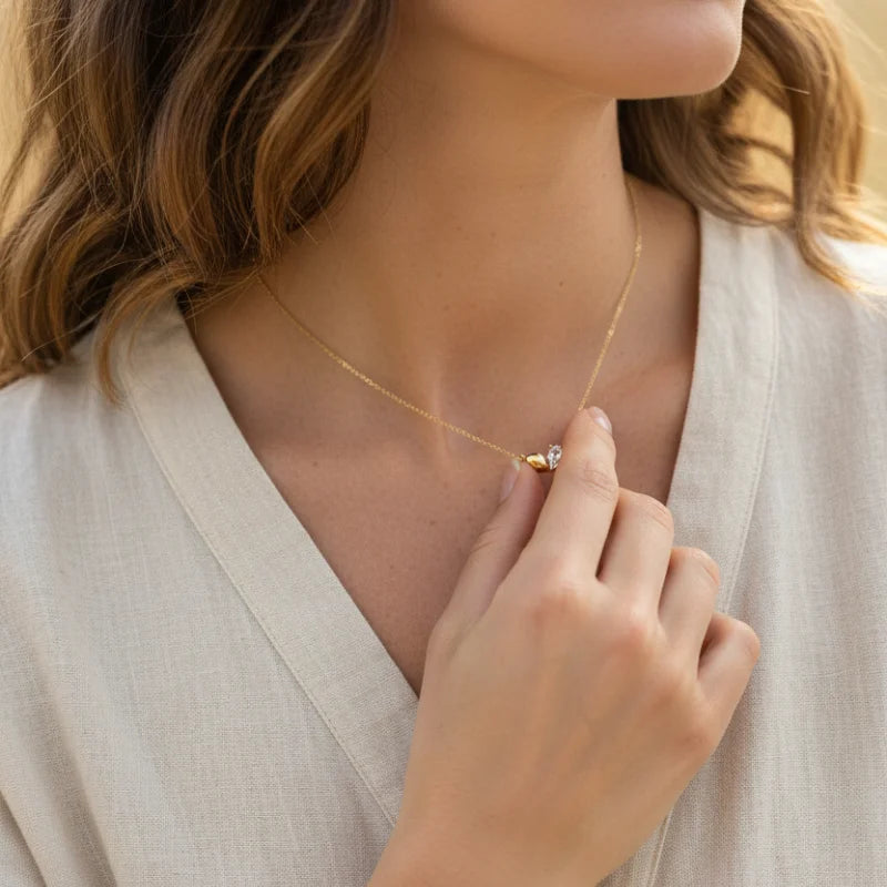 Delicate 18k gold dipped CZ heart shape pendant dainty necklace