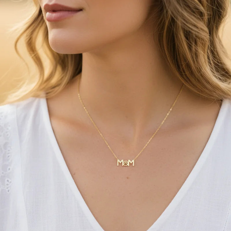 Elegant 18k gold dipped paw print dog mom pendant necklace