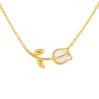 Tulip pendant gold dainty necklace with mother-of-pearl center
