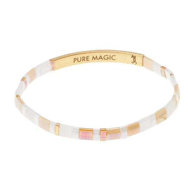 Good karma miyuki bracelet gold-toned bangle with alternating white and rose-gold tiles featuring japanese glass miyuki details