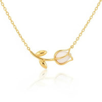 Tulip pendant gold dainty necklace with opal stone