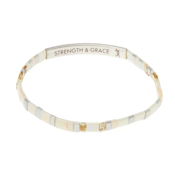 Good karma miyuki bracelet delicate multi-toned bangle with cream silver and gold accents featuring japanese glass miyuki segments