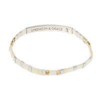 Good karma miyuki bracelet delicate multi-toned bangle with cream silver and gold accents featuring japanese glass miyuki segments