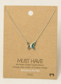Gold dipped mini butterfly pendant necklace with rhodium-plated enamel wings