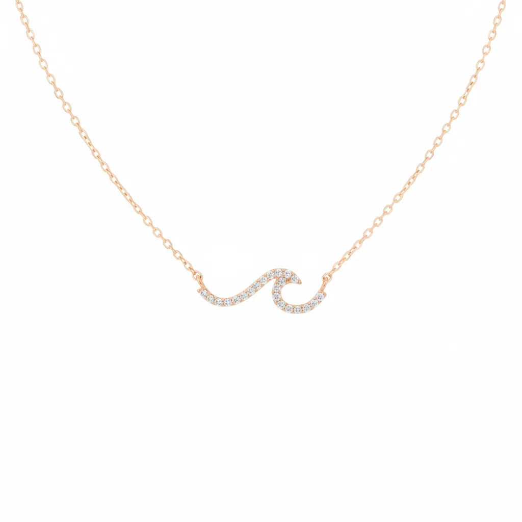 Rose gold dipped pave wave pendant necklace with sparkling diamonds
